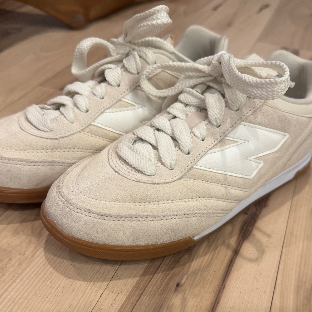 New Balance Cream Suede Sneakers with Gum Outsole